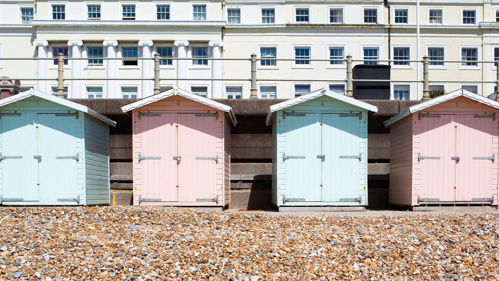 Pastel beach huts on the St Leonards seafront
